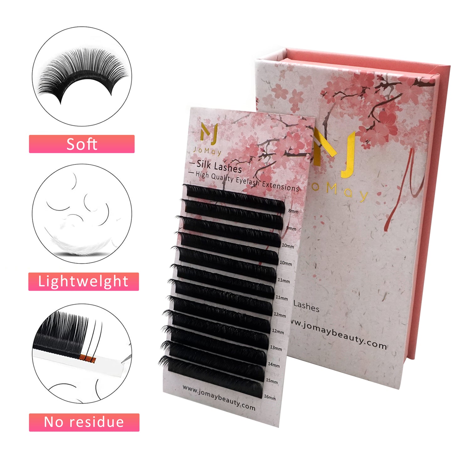 Jomay Silk individuals Lashes Extension 0.03mm 12 Lines（8-16mm）